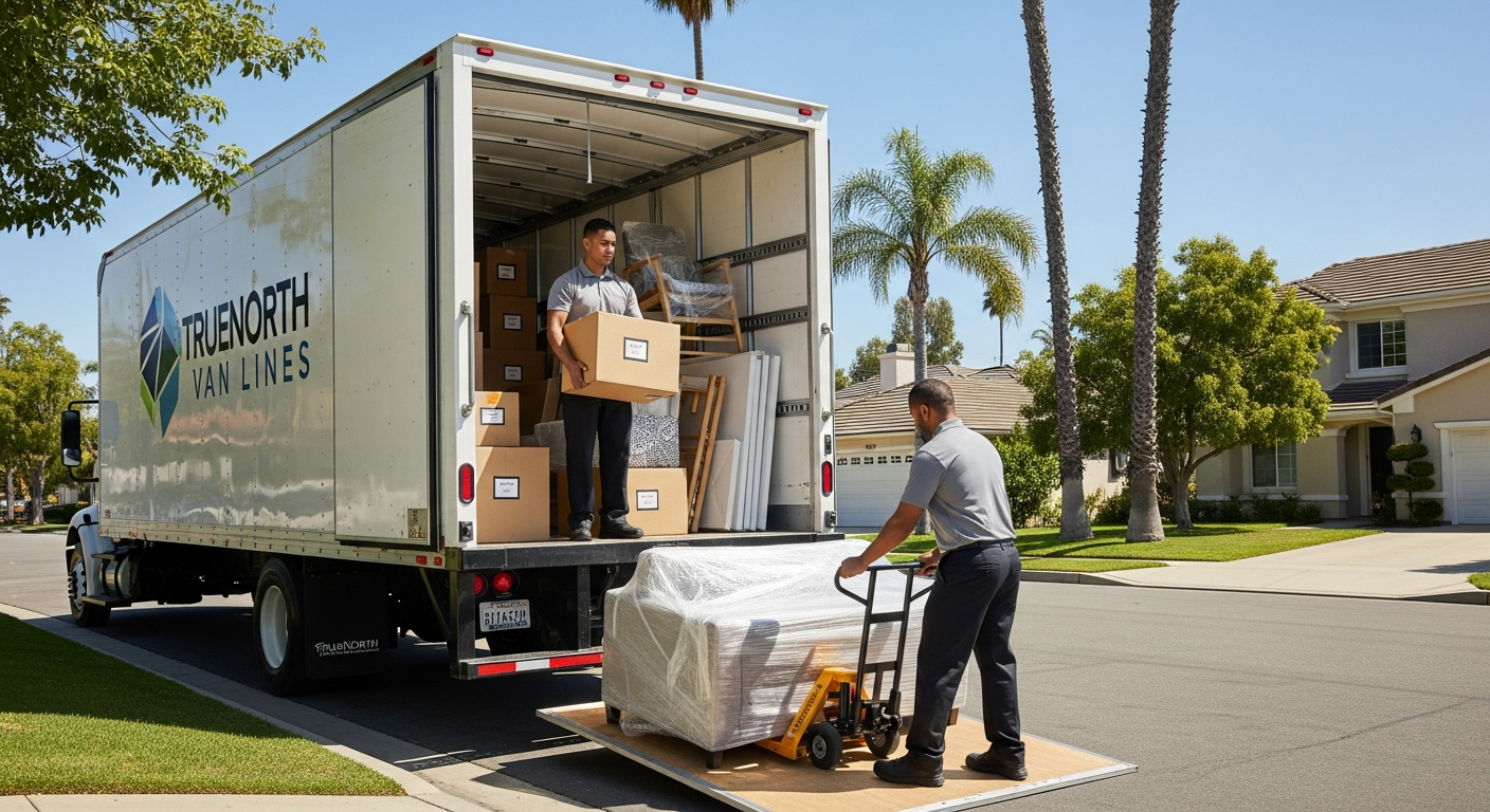 Professional movers loading a truck for an LA to Las Vegas move