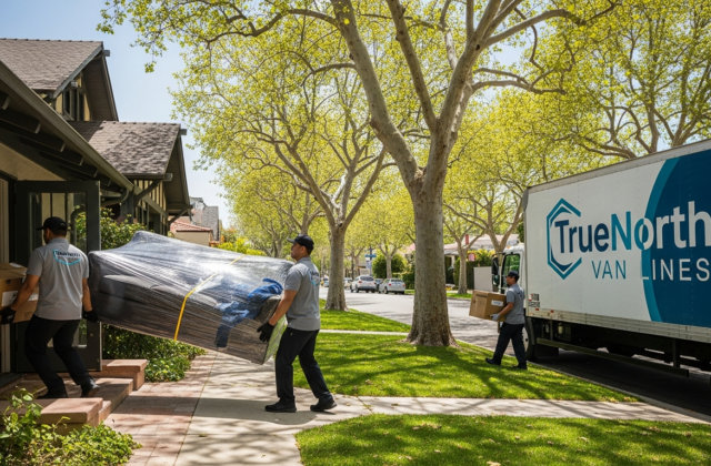 Professional movers unloading boxes into a Pasadena Craftsman home