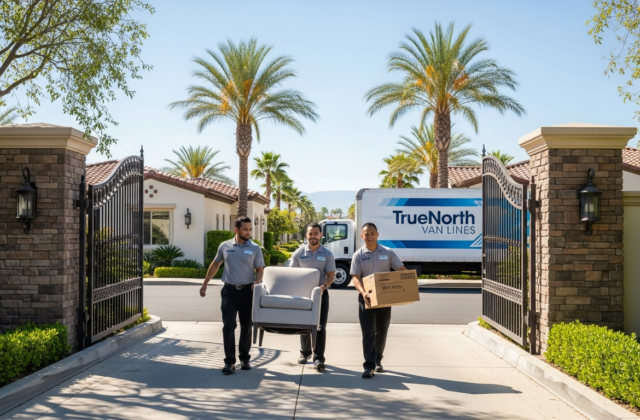 Movers unloading a truck at a Southern California gated community under HOA rules