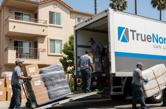 Professional movers loading a truck for a job relocation to Los Angeles