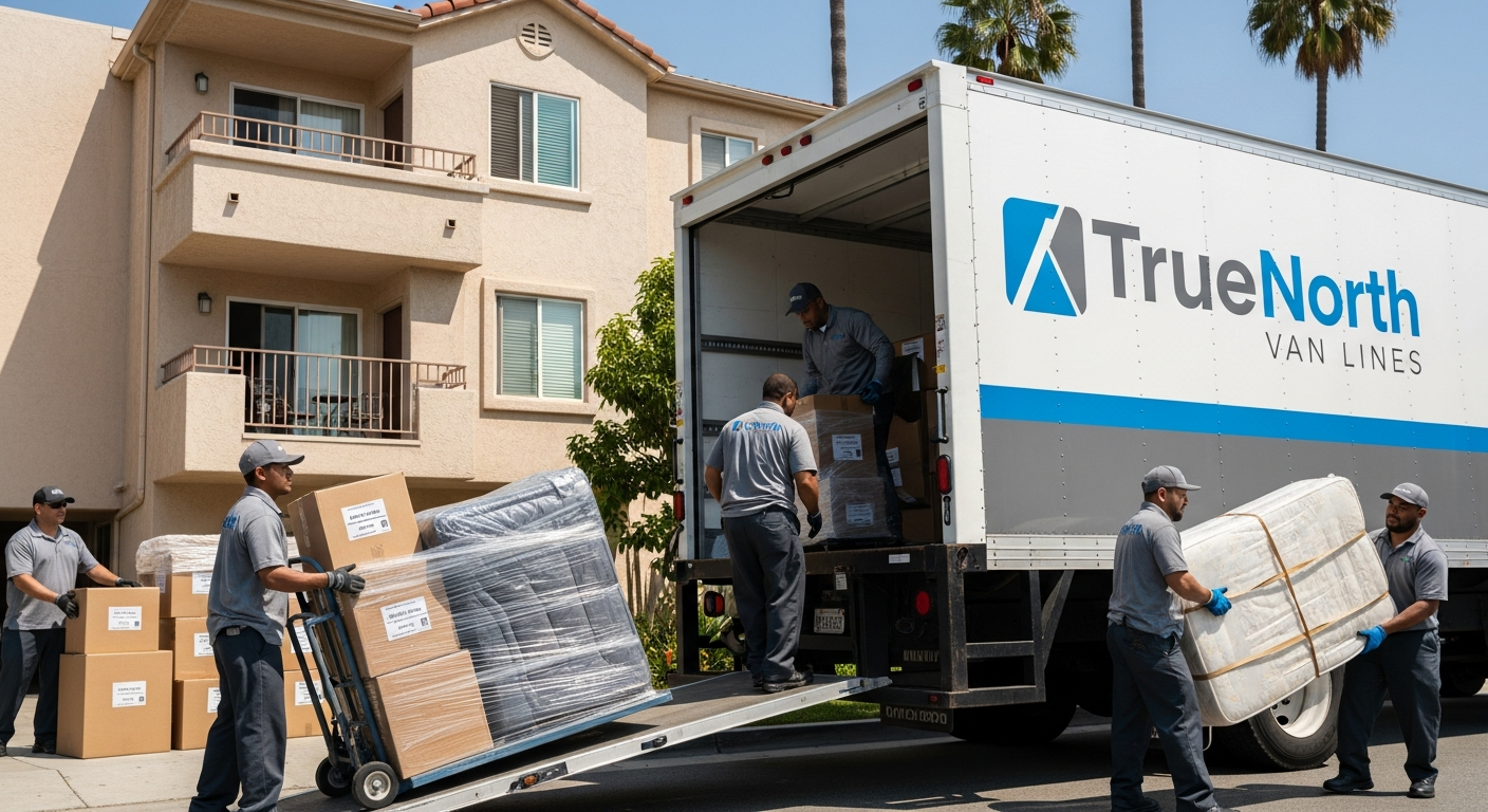Professional movers loading a truck for a job relocation to Los Angeles