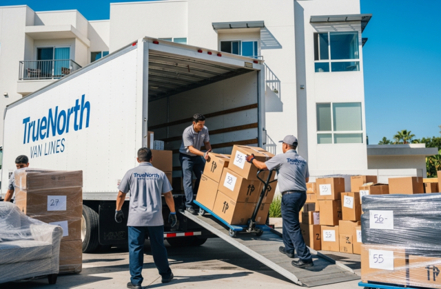 Professional movers handling boxes for a 2 bedroom Los Angeles apartment move