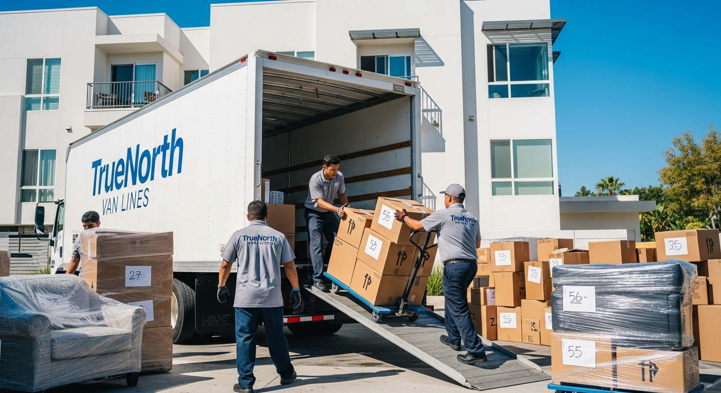 Professional movers handling boxes for a 2 bedroom Los Angeles apartment move